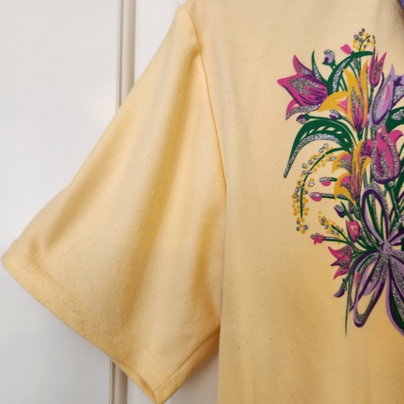 Vintage Haband For Her 80s 90 Granny Yellow Top Purple Collar Short Sleeve Large - Picture 4 of 17